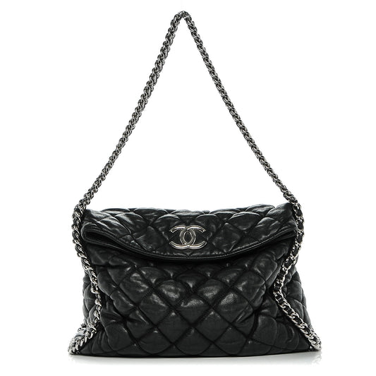 Chanel Washed Lambskin Chain Around Hobo Black