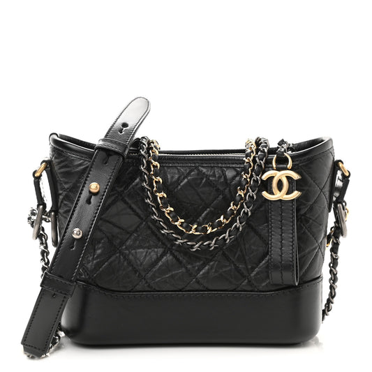 Chanel Aged Calfskin Quilted Small Gabrielle Hobo Black