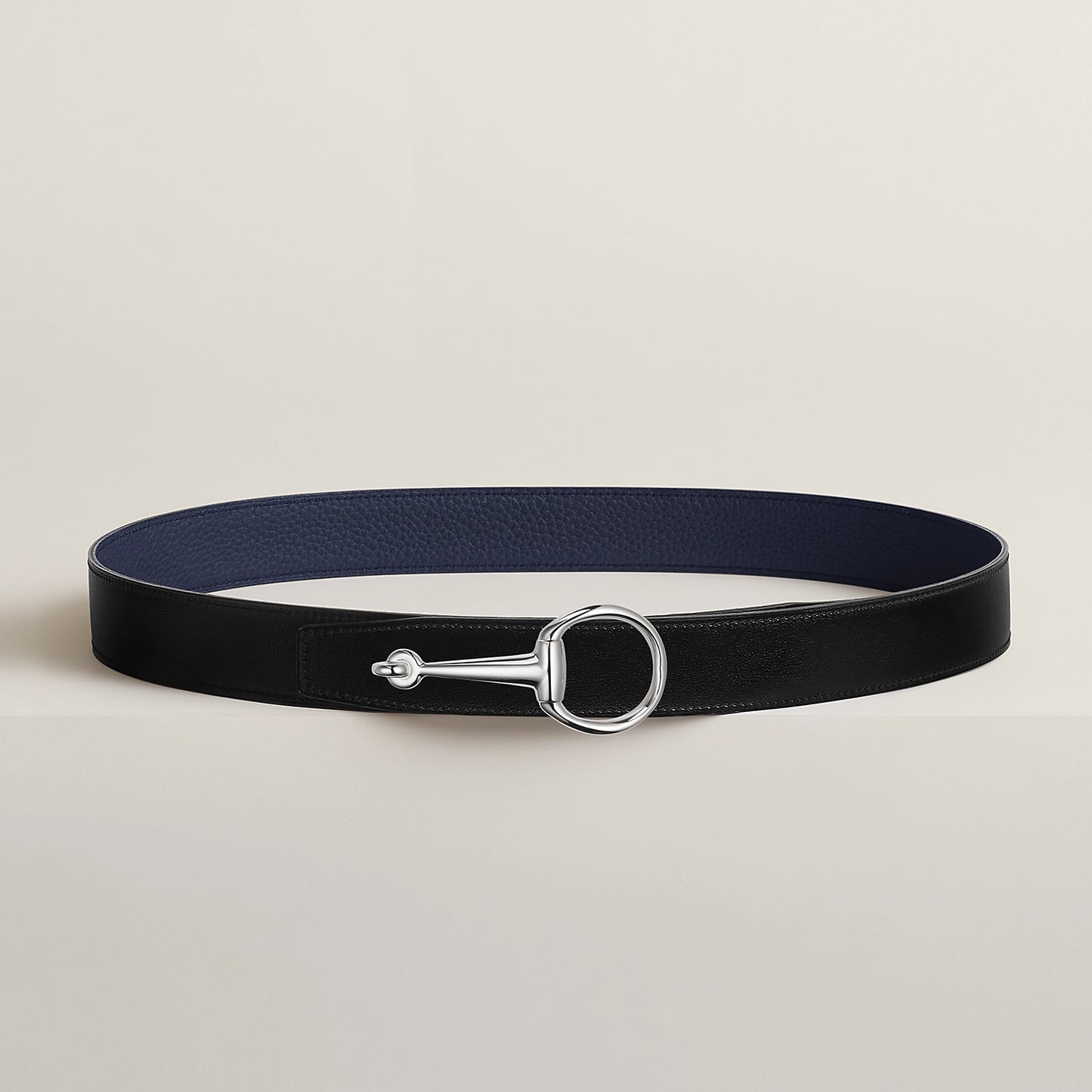 NOIR / GOLD-BLEU MARINE / ÉCORCE CASAQUE BELT BUCKLE & REVERSIBLE LEATHER STRAP 32 MM