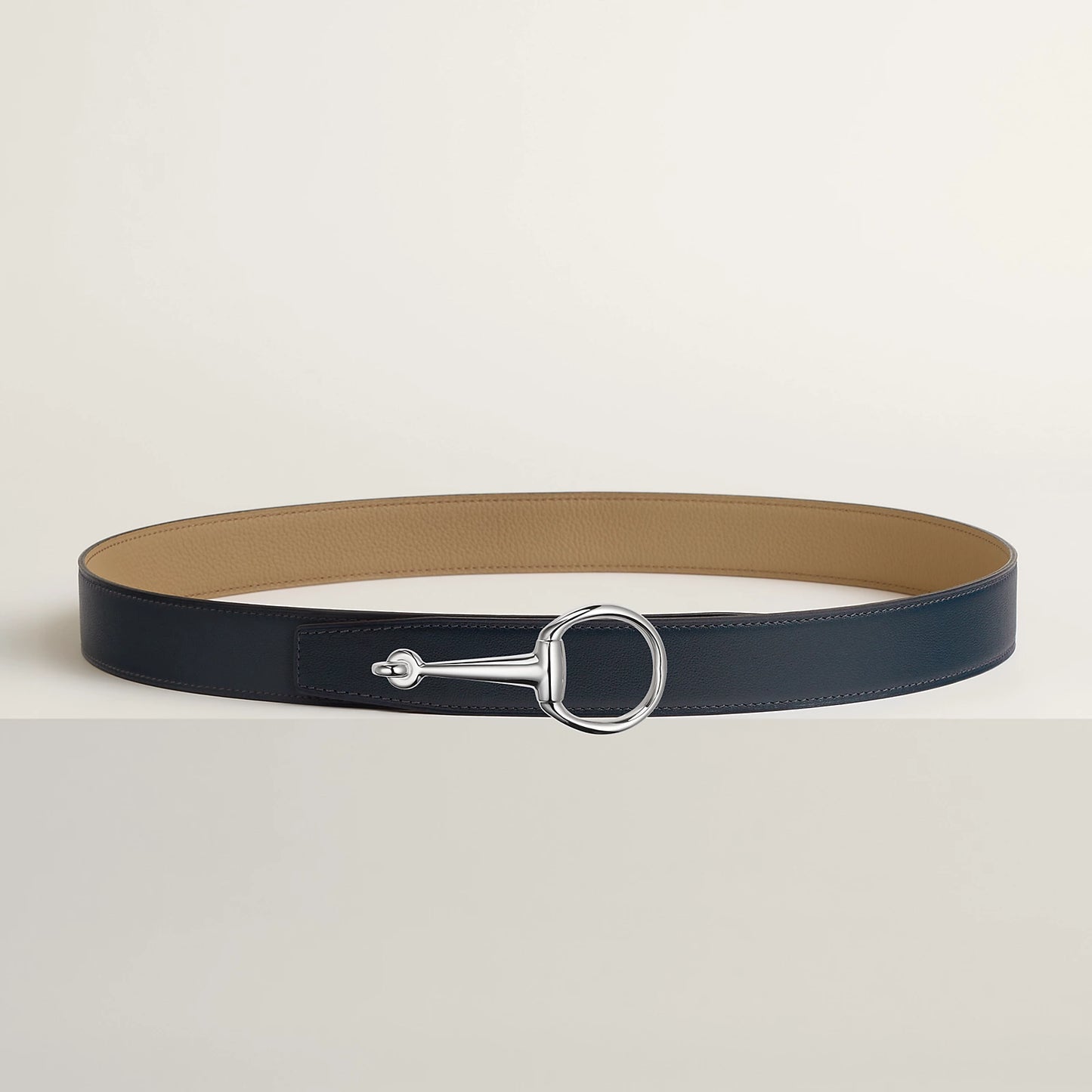 NOIR / GOLD-BLEU MARINE / ÉCORCE CASAQUE BELT BUCKLE & REVERSIBLE LEATHER STRAP 32 MM