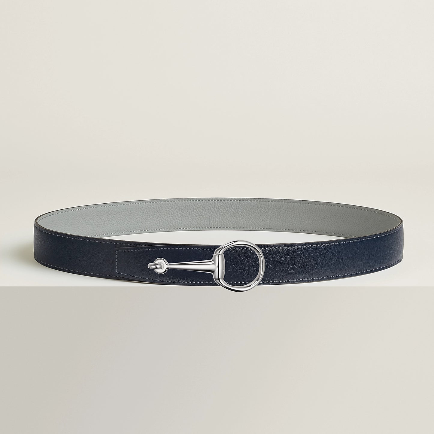NOIR / GOLD-BLEU MARINE / ÉCORCE CASAQUE BELT BUCKLE & REVERSIBLE LEATHER STRAP 32 MM
