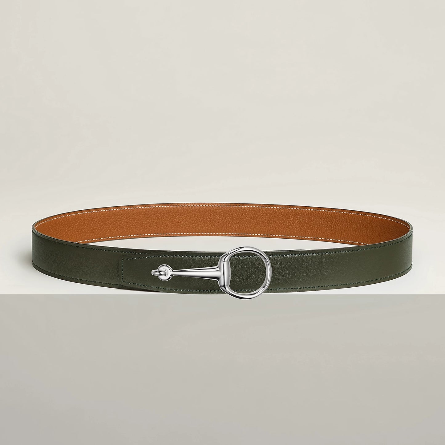 VERT-DE-GRIS / GOLD-NOIR / ÉBÈNE CASAQUE BELT BUCKLE & REVERSIBLE LEATHER STRAP 32 MM