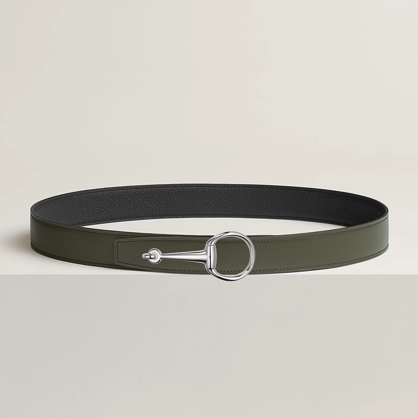 VERT-DE-GRIS / GOLD-NOIR / ÉBÈNE CASAQUE BELT BUCKLE & REVERSIBLE LEATHER STRAP 32 MM