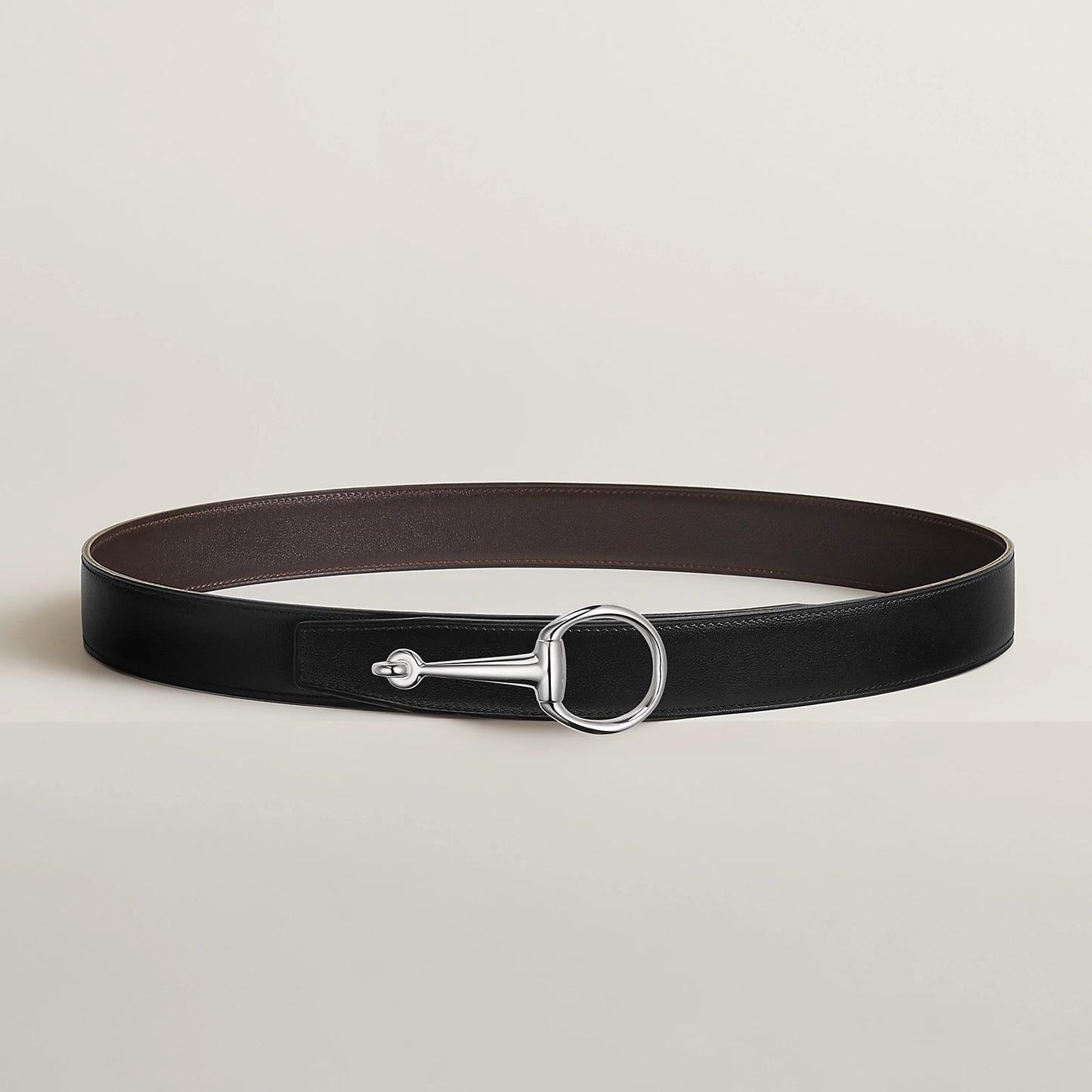 VERT-DE-GRIS / GOLD-NOIR / ÉBÈNE CASAQUE BELT BUCKLE & REVERSIBLE LEATHER STRAP 32 MM
