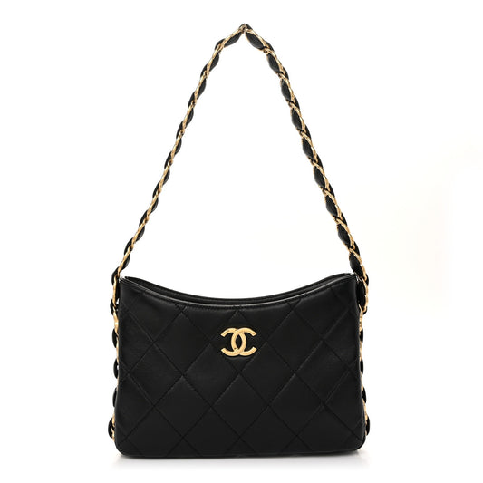 Chanel Lambskin Quilted Small CC Links Hobo Black