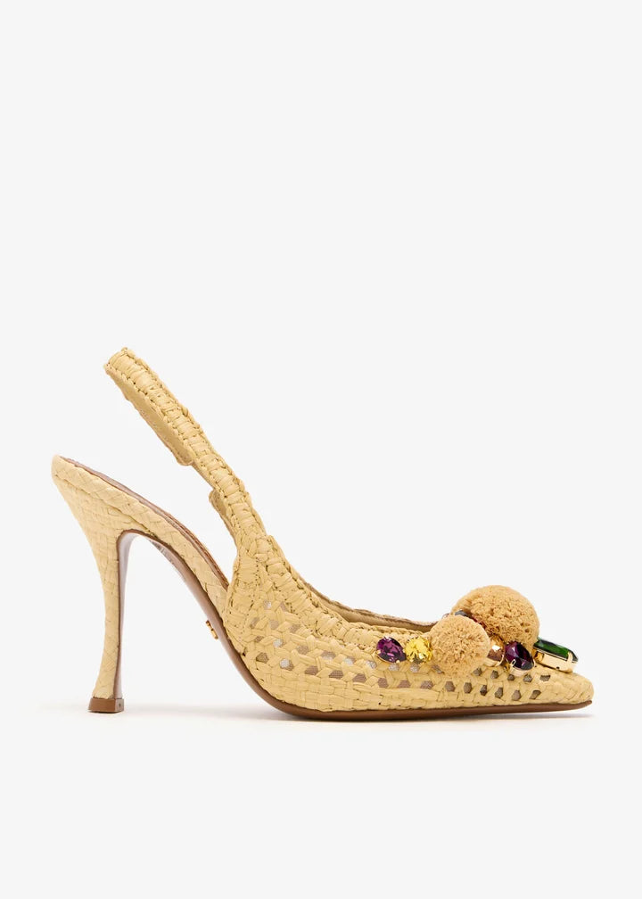 DOLCE & GABBANA Gemstone-embellished raffia slingback pumps