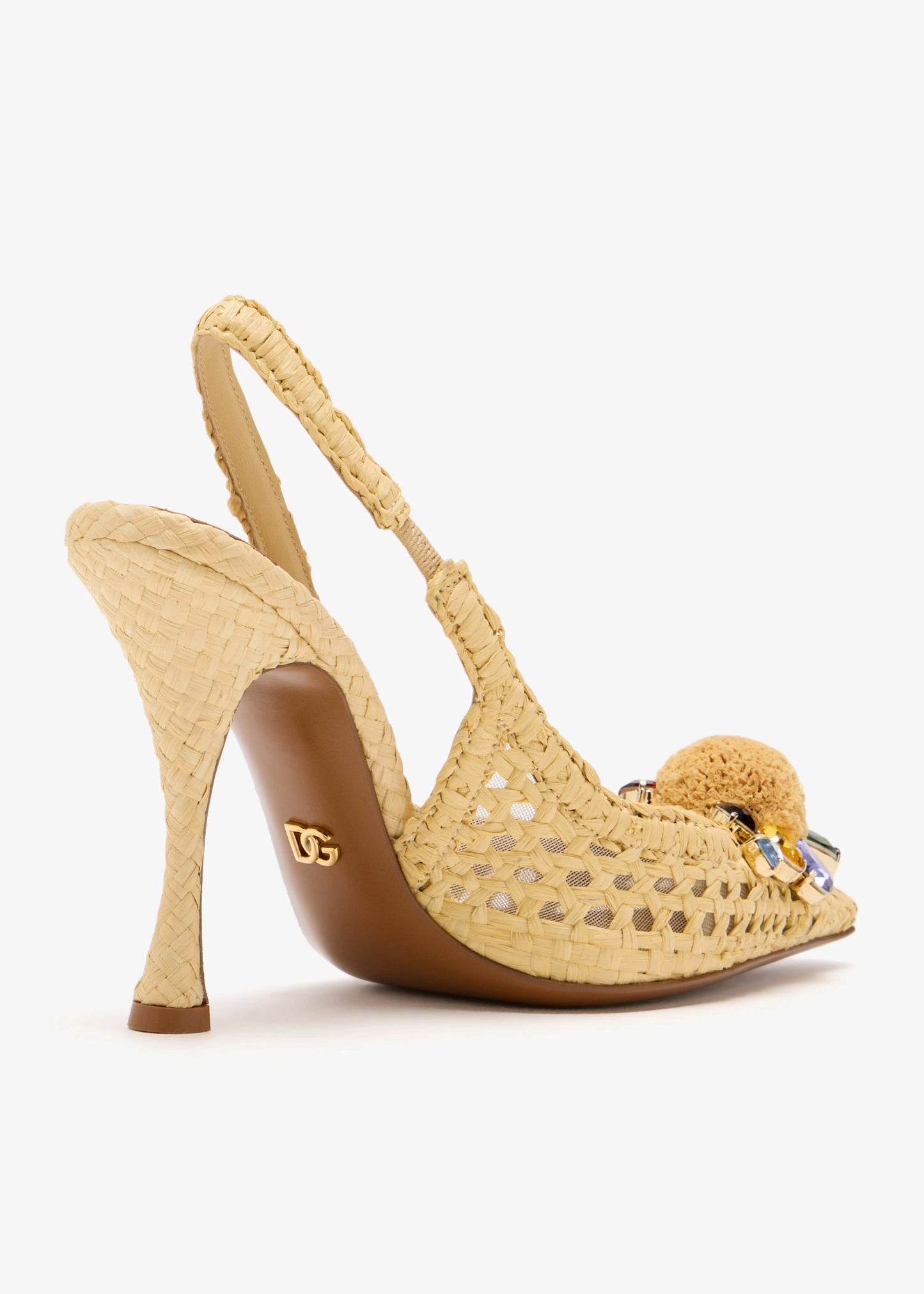 DOLCE & GABBANA Gemstone-embellished raffia slingback pumps