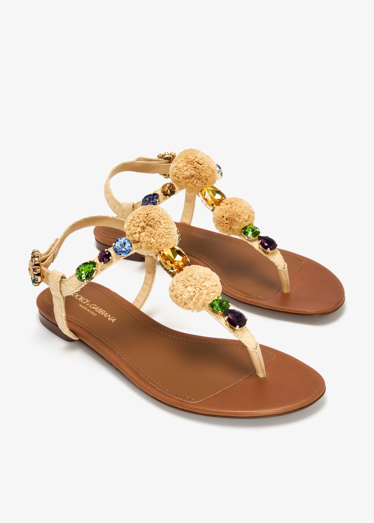 DOLCE & GABBANA Gemstone raffia flat sandals