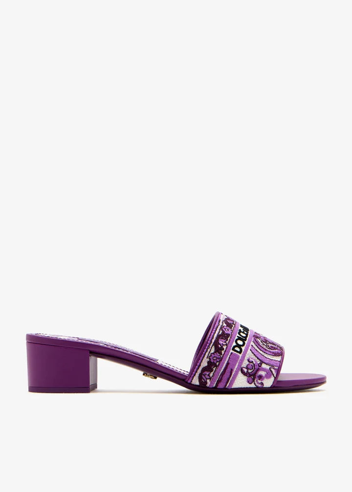 【関税込み】dolce & gabbana Maiolica' embroidery slides DOLCE&GABBANA Maiolica Bianca embroidered leather-trimmed