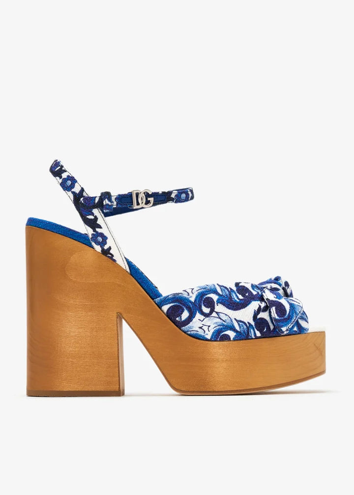 【関税込み】dolce & gabbana Maiolica' wedges Majolica leather-trimmed espadrille wedges in yellow - Dolce