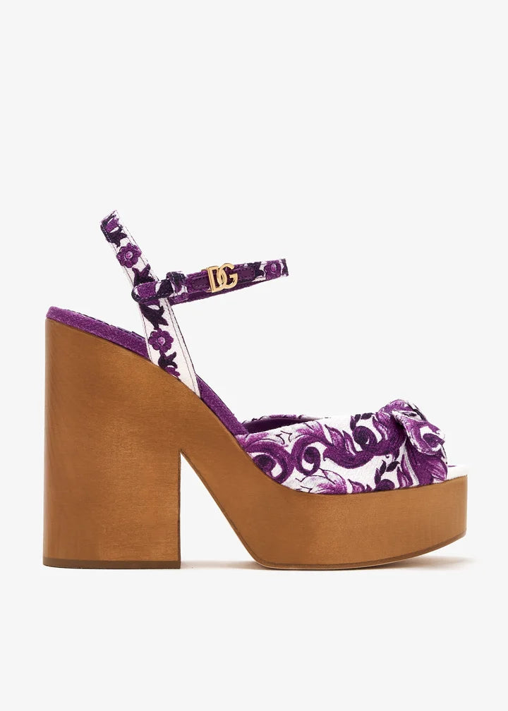 DOLCE & GABBANA Maiolica-print wedge sandals