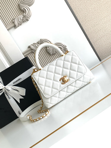 Classic Quilted Top Handle Bag with Chain Strap