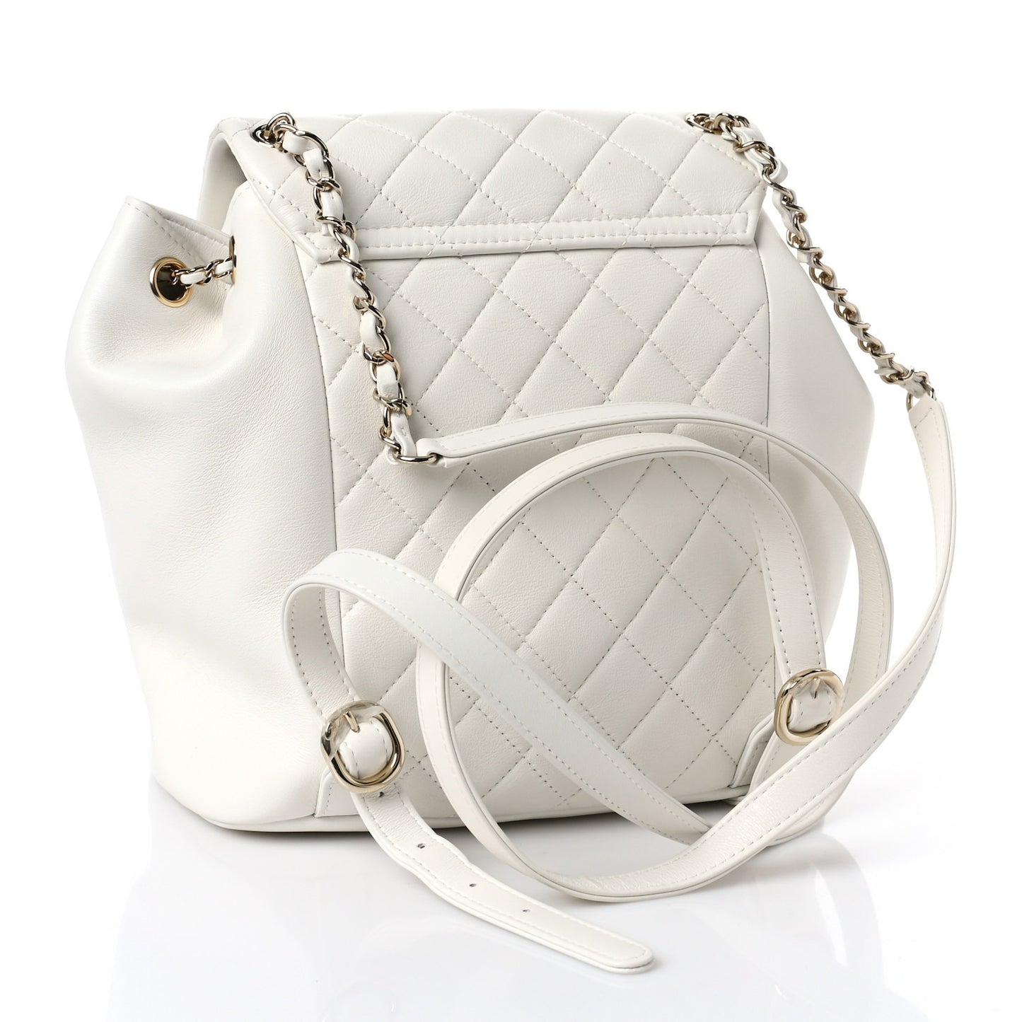 Chanel Lambskin Quilted Large Duma Drawstring Backpack White