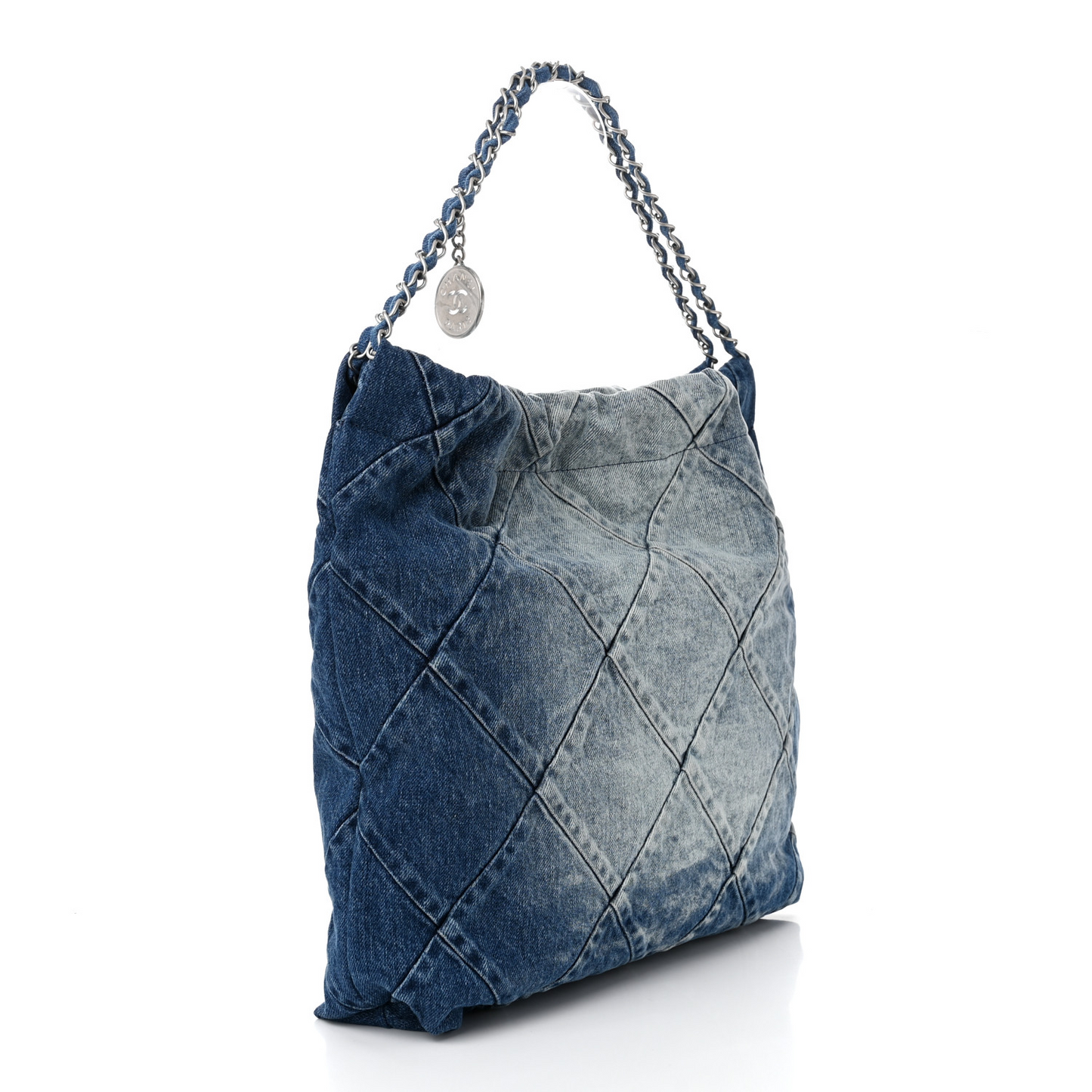 Blue Denim Quilted Chanel 22 Small