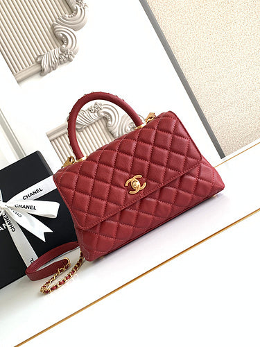 Classic Quilted Top Handle Bag with Chain Strap