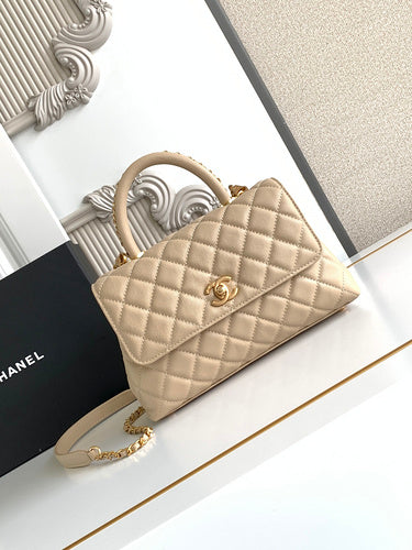 Classic Quilted Top Handle Bag with Chain Strap