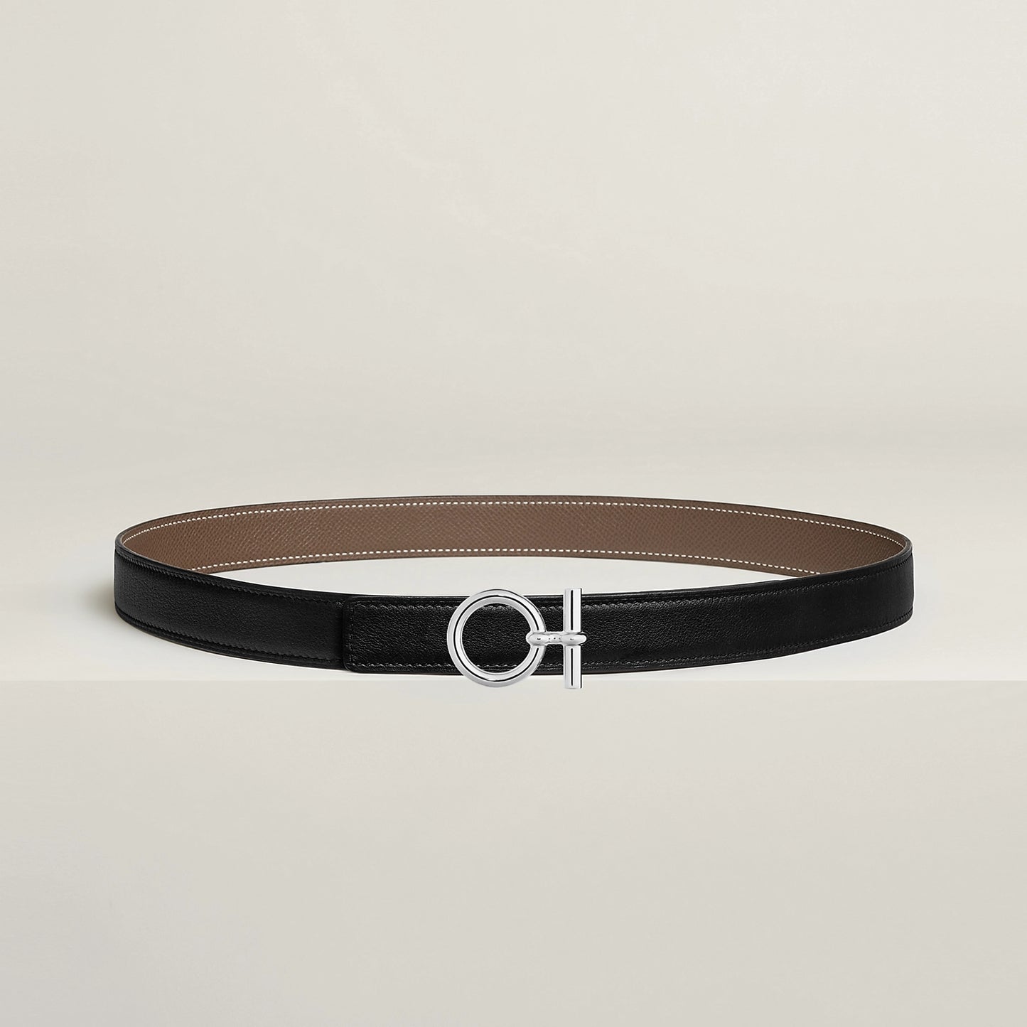 NOIR / GOLD -HAVANE / MAUVE PÂLE FLOT BELT BUCKLE & REVERSIBLE LEATHER STRAP 24 MM