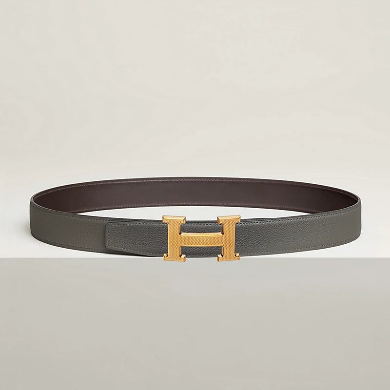 H Guillochee Belt Buckle & Reversible Leather Strap 32 MM