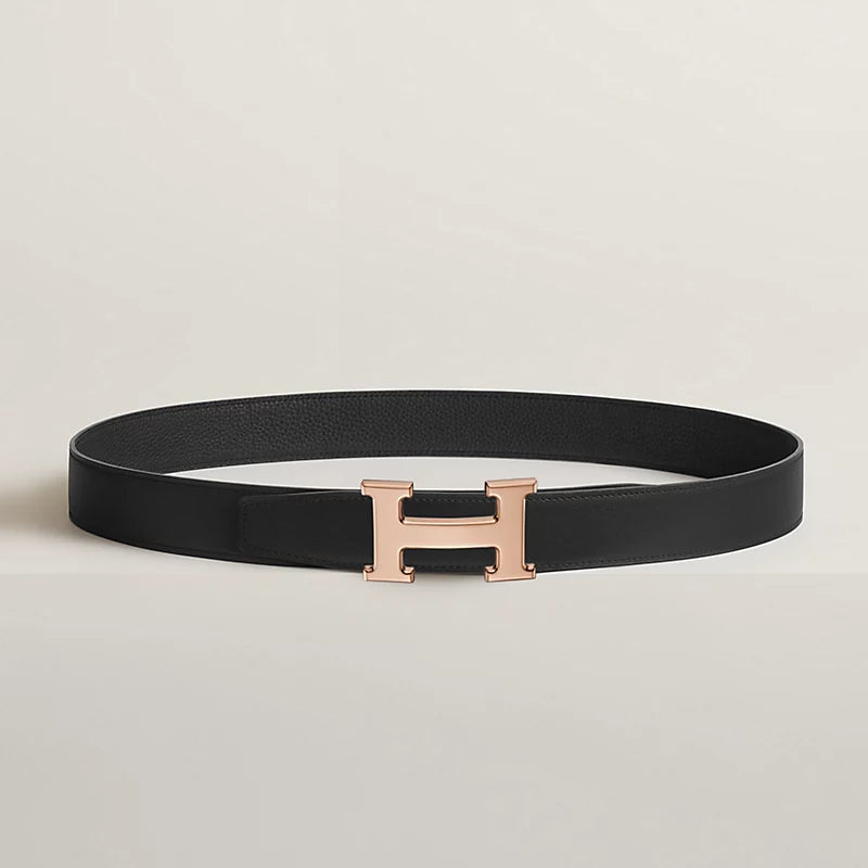 VERT-DE-GRIS / GOLD - NOIR / ÉBÈNE H BELT BUCKLE & REVERSIBLE LEATHER STRAP 32 MM