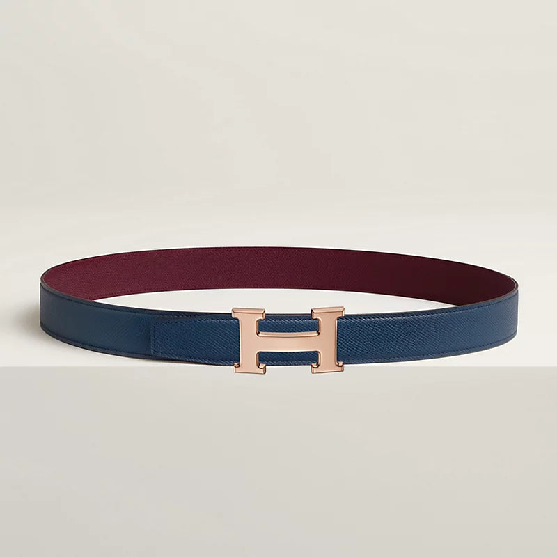 VERT-DE-GRIS / GOLD - NOIR / ÉBÈNE H BELT BUCKLE & REVERSIBLE LEATHER STRAP 32 MM
