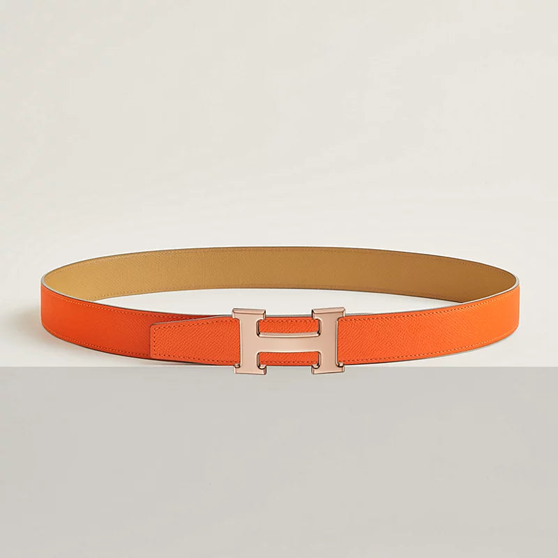 VERT-DE-GRIS / GOLD - NOIR / ÉBÈNE H BELT BUCKLE & REVERSIBLE LEATHER STRAP 32 MM