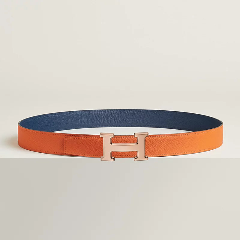 VERT-DE-GRIS / GOLD - NOIR / ÉBÈNE H BELT BUCKLE & REVERSIBLE LEATHER STRAP 32 MM