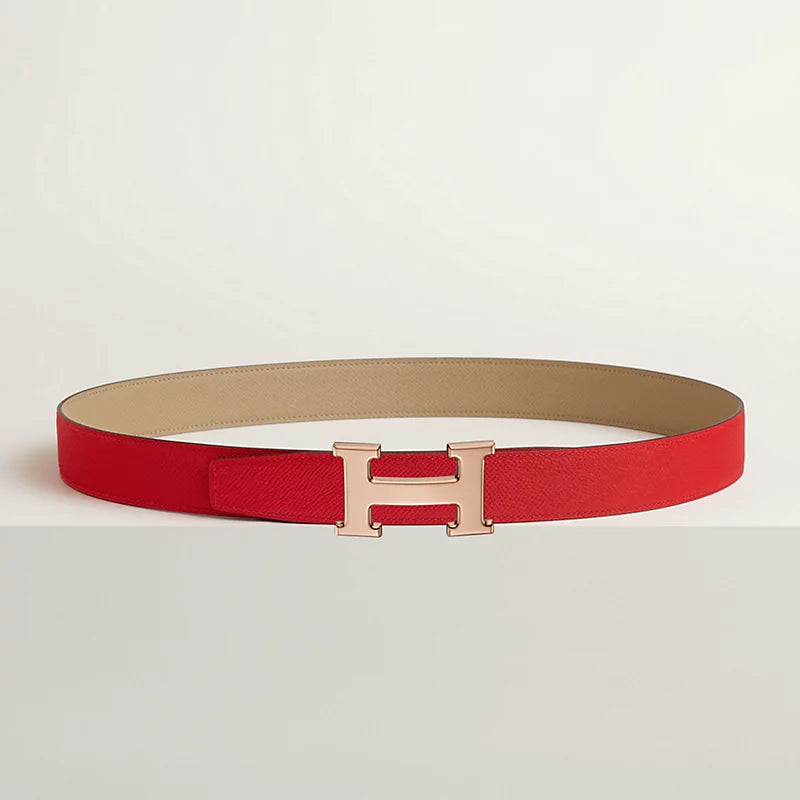 VERT-DE-GRIS / GOLD - NOIR / ÉBÈNE H BELT BUCKLE & REVERSIBLE LEATHER STRAP 32 MM
