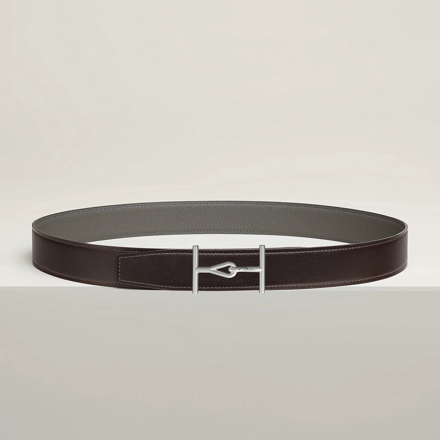 NOIR / GOLD-BLEU MARINE / ÉCORCE JUMBO BELT BUCKLE & REVERSIBLE LEATHER STRAP 32 MM