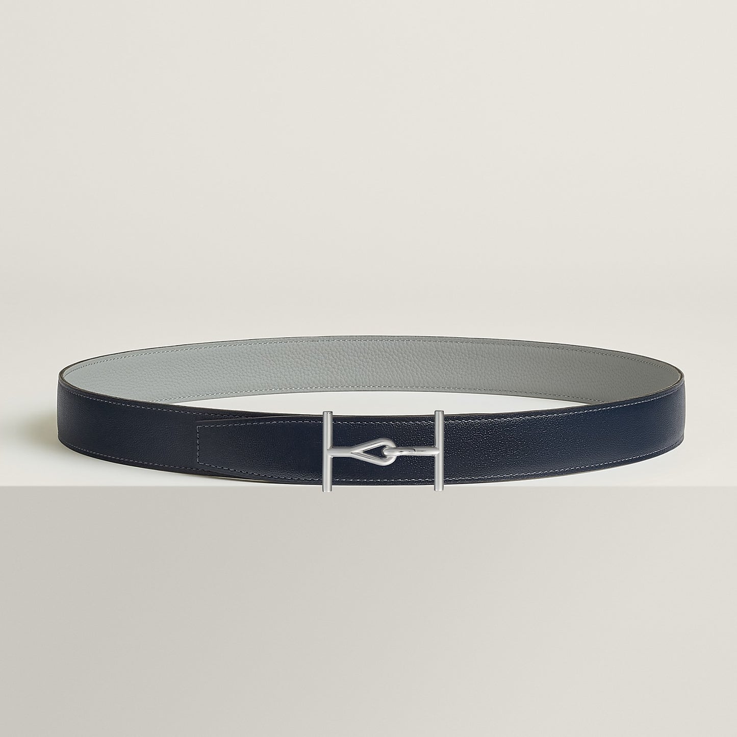 NOIR / GOLD-BLEU MARINE / ÉCORCE JUMBO BELT BUCKLE & REVERSIBLE LEATHER STRAP 32 MM