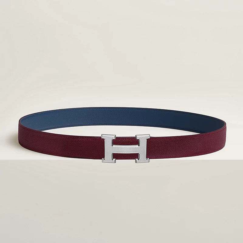 H Guillochee Belt Buckle & Reversible Leather Strap 32 MM