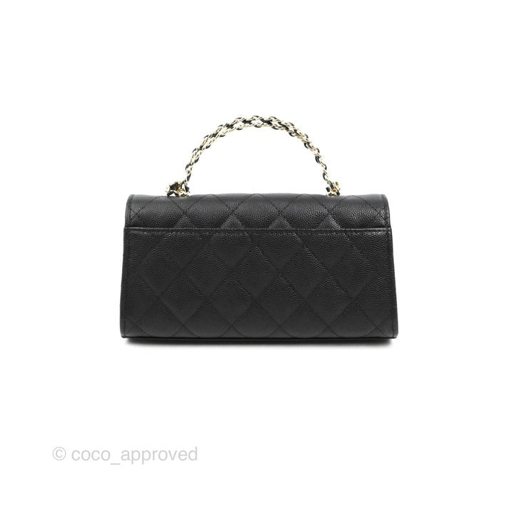 Chanel Top Handle Clutch with Chain Black Caviar Light Gold Hardware 23P
