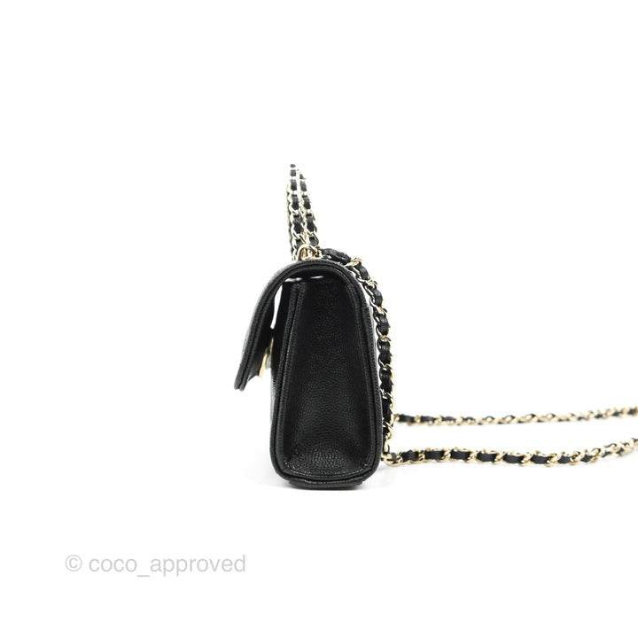 Chanel Top Handle Clutch with Chain Black Caviar Light Gold Hardware 23P