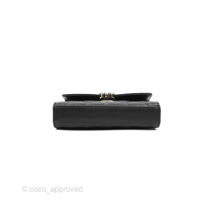 Chanel Top Handle Clutch with Chain Black Caviar Light Gold Hardware 23P