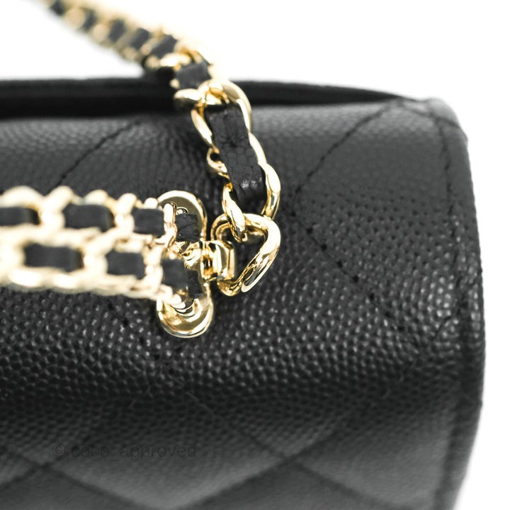 Chanel Top Handle Clutch with Chain Black Caviar Light Gold Hardware 23P