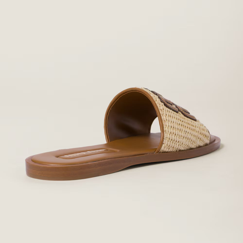 Raffia-Effect Woven Fabric Slides