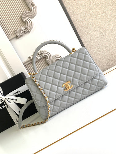 Classic Quilted Top Handle Bag with Chain Strap