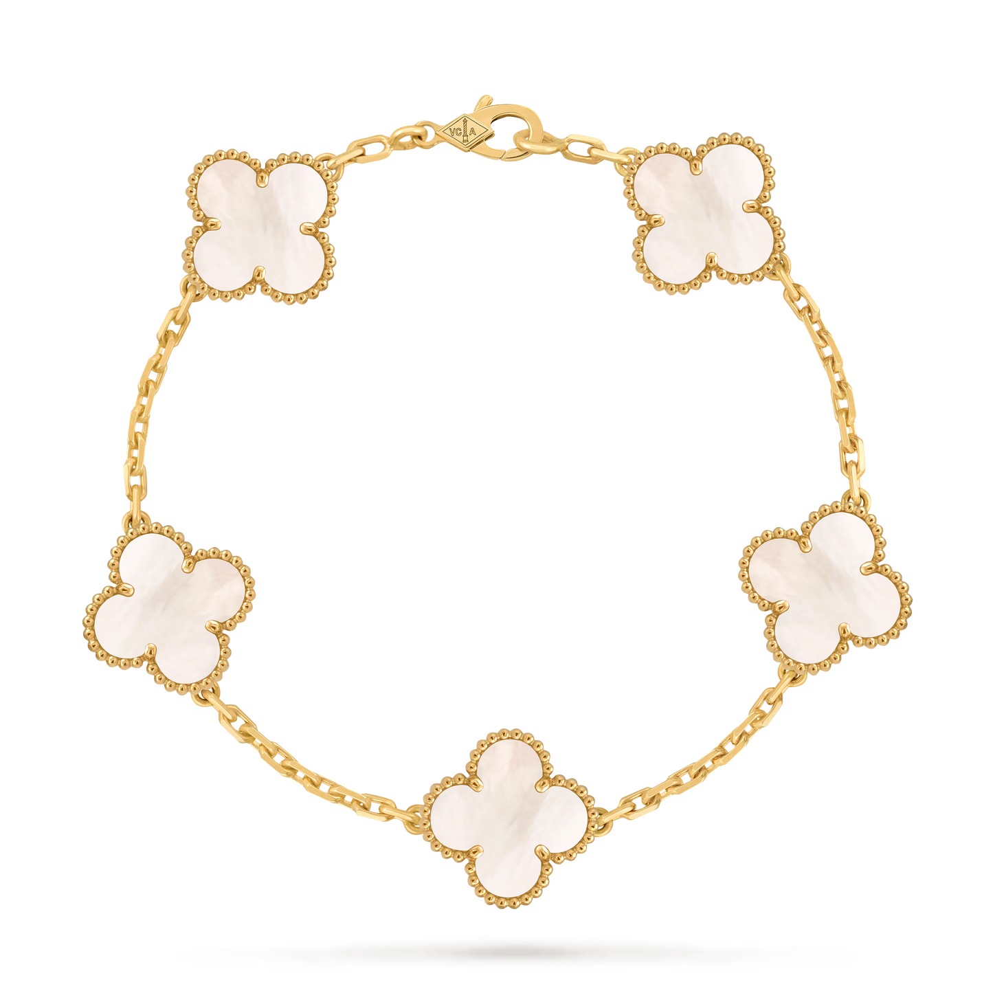 Vintage Alhambra bracelet, 5 motifs white 18K Yellow Gold