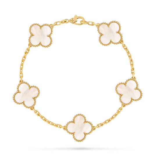 Vintage Alhambra bracelet, 5 motifs white 18K Yellow Gold