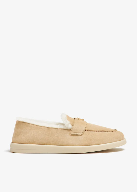 Suede and shearling loafers