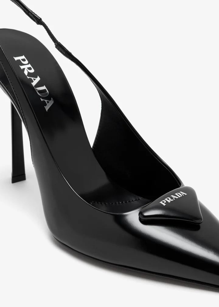 Brushed Leather Slingback Pumps