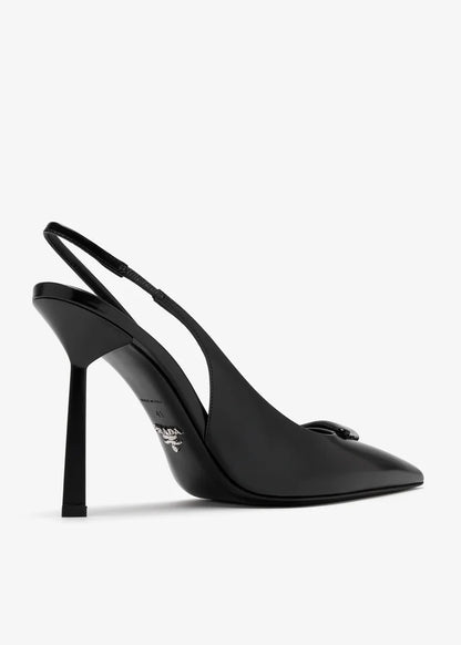 Brushed Leather Slingback Pumps