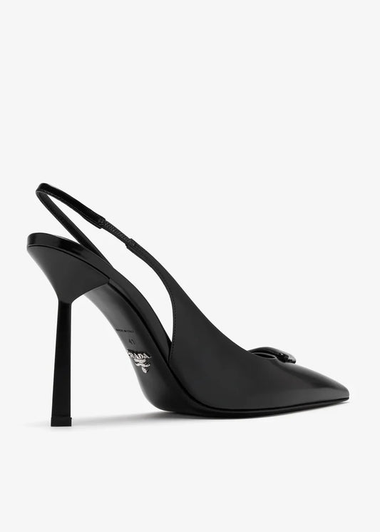 Brushed Leather Slingback Pumps