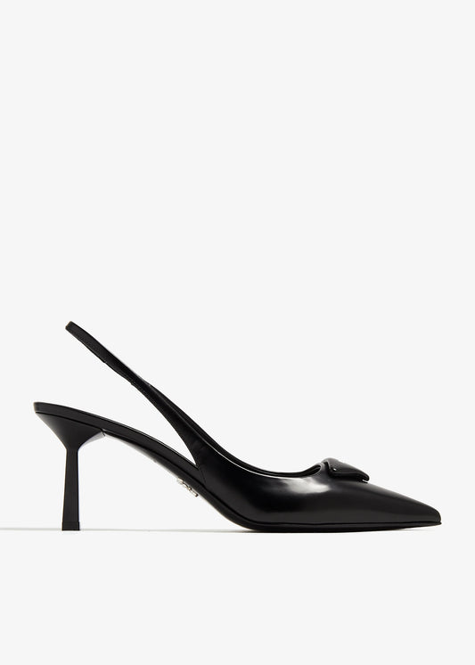 Brushed leather slingback pumps