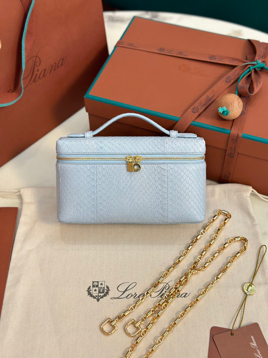 Textured Leather Clutch with Chain Strap
