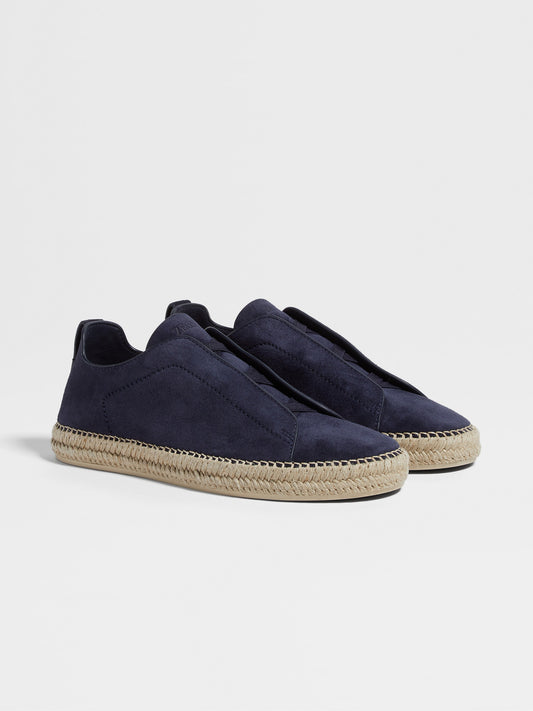 ZEGNA  Dark Teal Blue Suede Triple Stitch™ Espadrilles