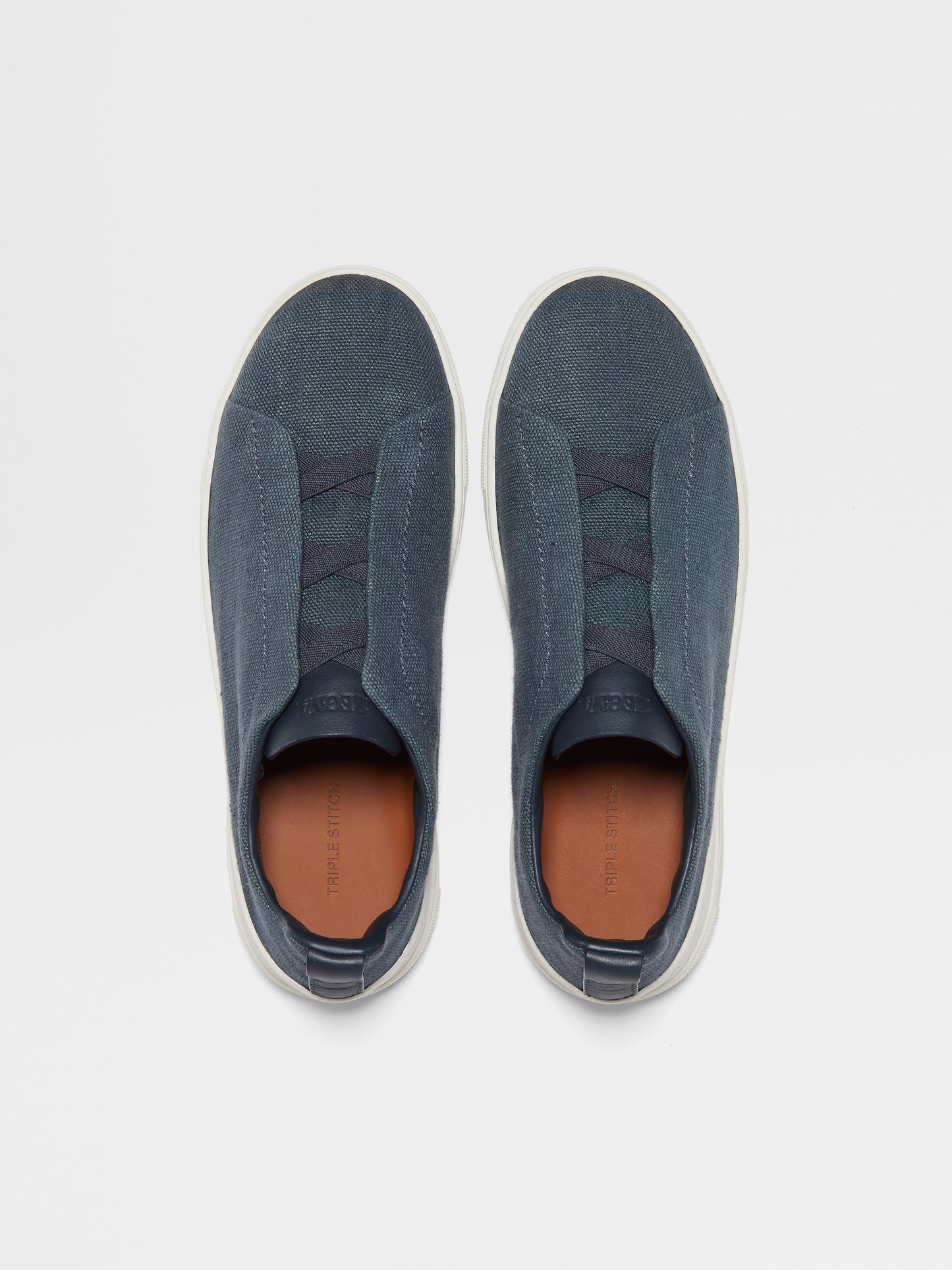 Dark Teal Blue - Ochre ZEGNA Cotton Linen and Leather Triple Stitch™ Sneakers