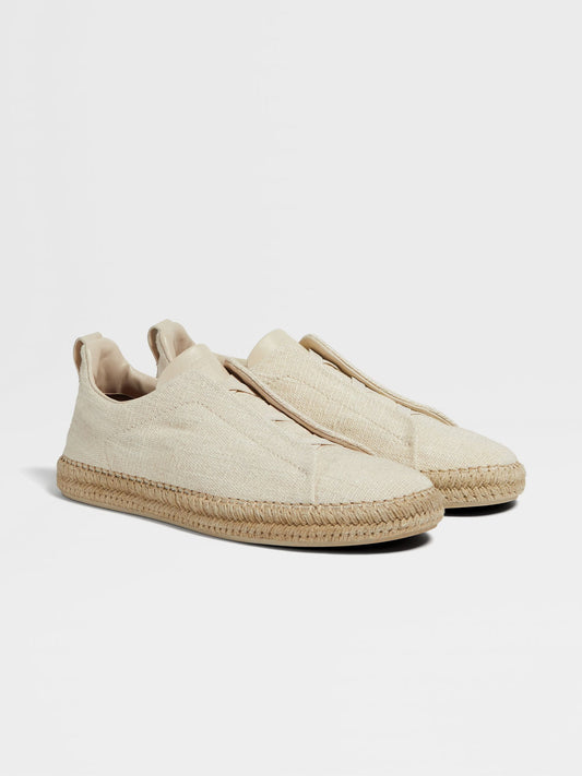 ZEGNA Off White Linen and Leather Triple Stitch™ Espadrilles