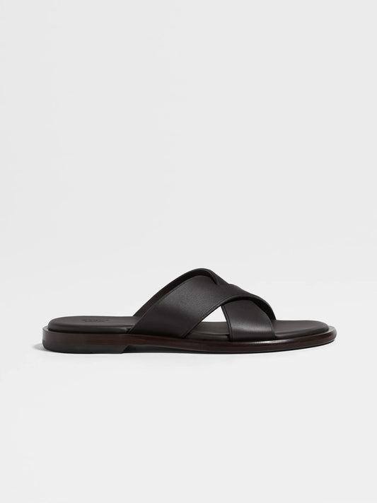 ZEGNA Black Leather Sandal