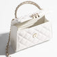 Grained Shiny Calfskin & Gold-Tone Metal Clutch with Chain