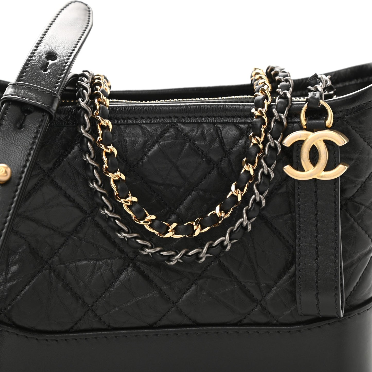 Chanel Aged Calfskin Quilted Small Gabrielle Hobo Black